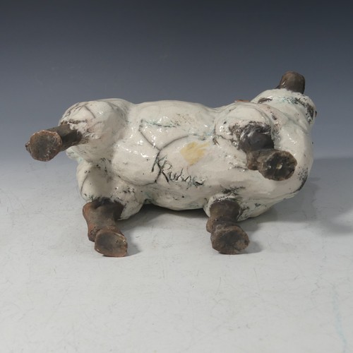 499 - Keza Rudge (British 20th Century), a pottery model of a Sheep, signed K Rudge, L 28cm x H 22cm.... 