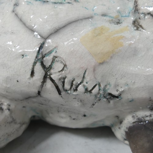 499 - Keza Rudge (British 20th Century), a pottery model of a Sheep, signed K Rudge, L 28cm x H 22cm.... 