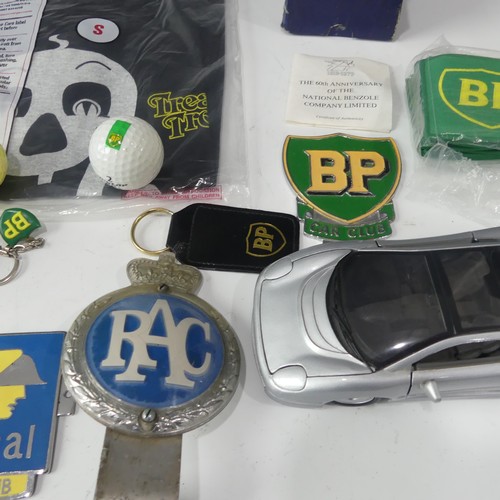 317 - A Collection of B.P. and national Benzole memorabilia, ties, T-Shirts, BP golf balls, key rings, rad... 