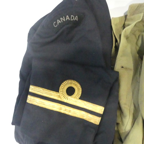 440 - Three Canadian Military jackets, 1 black jacket with Naval brass buttons marked Scully Ltd, gold rib... 