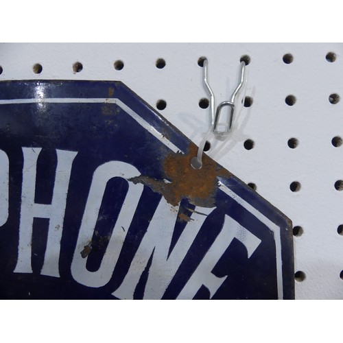 327 - A Vintage metal French 'Telephone Public' sign, white lettering on blue background, some rust and lo... 