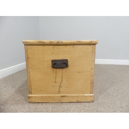 579 - A pine Chest/Blanket Box, with lift-up lid and iron side handles, W 107cm x D 53cm x H 50cm.... 