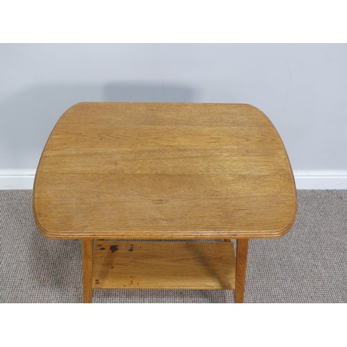 589 - A vintage oak Side Table, of rounded square form with undertier, raised on square legs, W 61cm x D 4... 