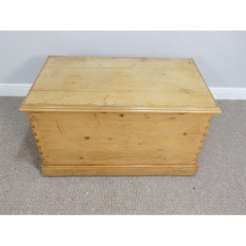 593 - A pine Blanket Box/ Chest, with iron carrying handles to either side, W 90cm x D 55cm x H 52cm.... 