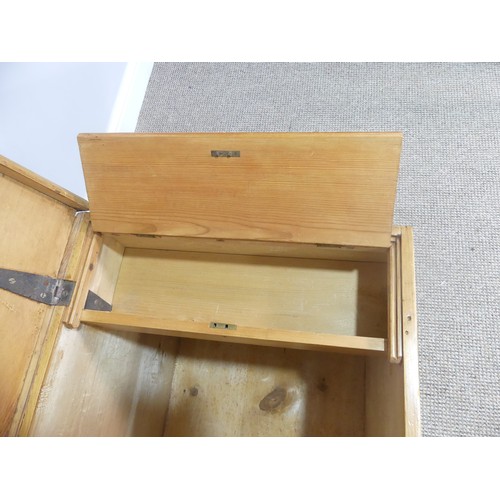 593 - A pine Blanket Box/ Chest, with iron carrying handles to either side, W 90cm x D 55cm x H 52cm.... 