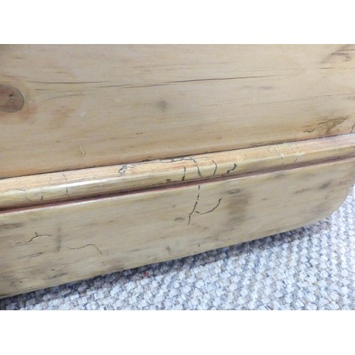 593 - A pine Blanket Box/ Chest, with iron carrying handles to either side, W 90cm x D 55cm x H 52cm.... 