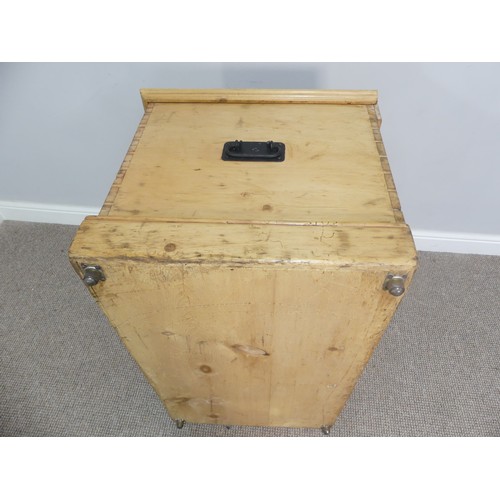 593 - A pine Blanket Box/ Chest, with iron carrying handles to either side, W 90cm x D 55cm x H 52cm.... 