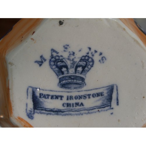 505 - A graduated pair of Masons Ironstone octagonal Jugs, H 13cm, together with a pair of Doulton stonewa... 