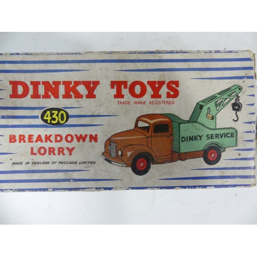 289 - Five Dinky Supertoys, all boxed, including 430 Breakdown Lorry, 961 Blaw-Knox Bulldozer, 962 Dumper ... 