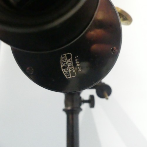 345 - Carl Zeiss Jena Telescope, no.12922, with Kellnersches Okular f=40mm 21x lens, brass rack and pinion... 