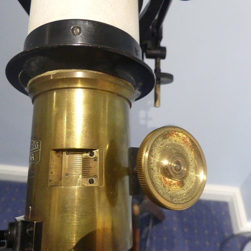 345 - Carl Zeiss Jena Telescope, no.12922, with Kellnersches Okular f=40mm 21x lens, brass rack and pinion... 