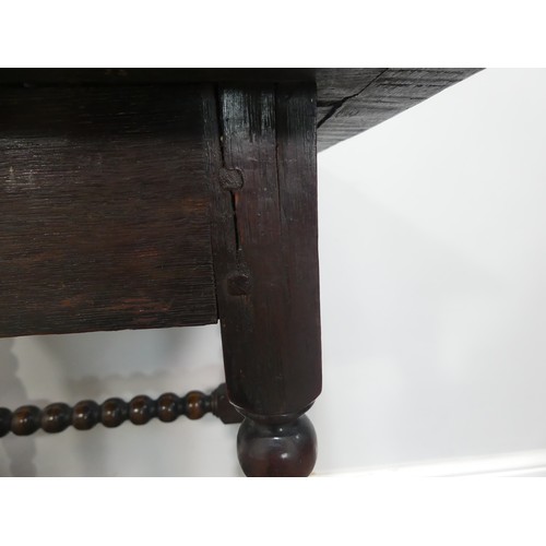 613 - A Georgian oak Side Table, with bobbin-turned stretchers, W 65cm x H 71cm x D 52cm.