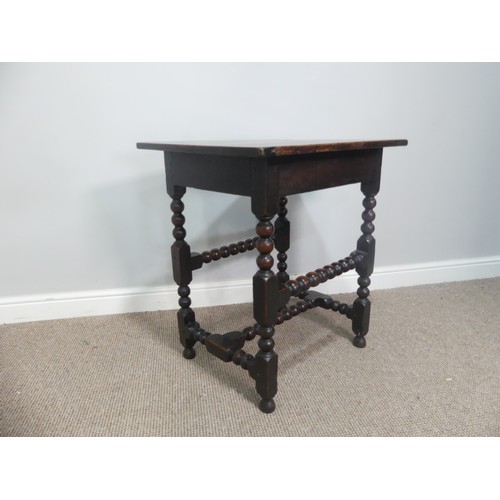 613 - A Georgian oak Side Table, with bobbin-turned stretchers, W 65cm x H 71cm x D 52cm.