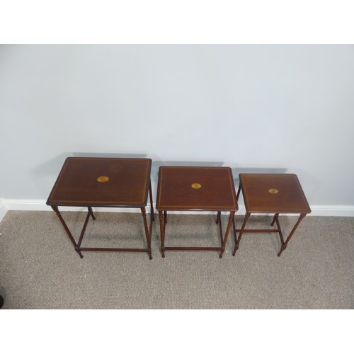 617 - An Edwardian inlaid mahogany nest of three Tables, W51cm x H 61.5cm x D 36.5cm.