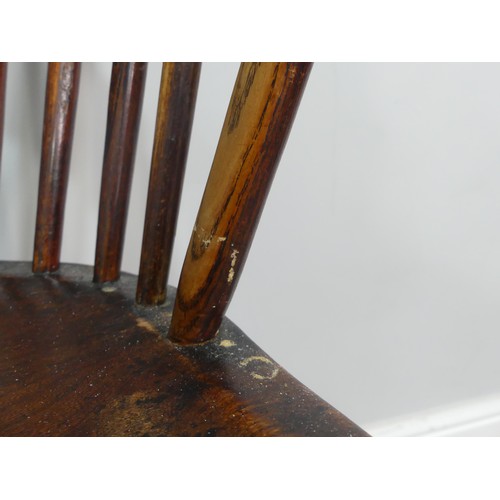 618 - An antique low-back Windsor chair, W48cm x H 75cm x D 48.5cm, back loose.