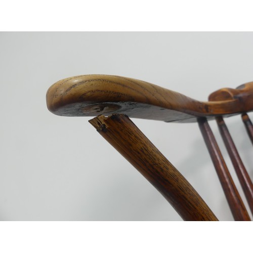 618 - An antique low-back Windsor chair, W48cm x H 75cm x D 48.5cm, back loose.