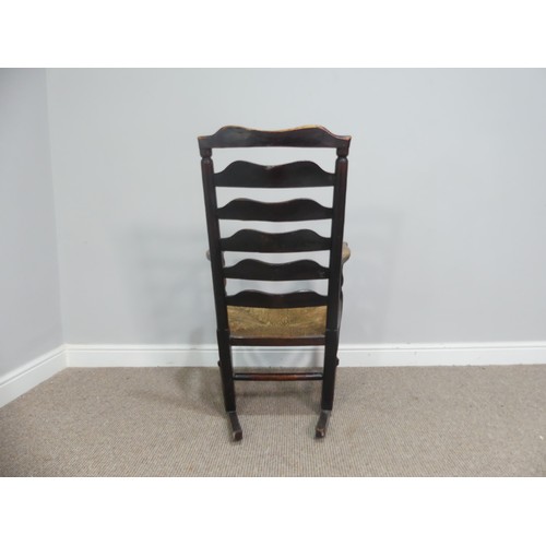 619 - An antique ladder back Rocking Chair, with rush seat, W 54cm x H 97cm x D 62cm, together with an 18t... 