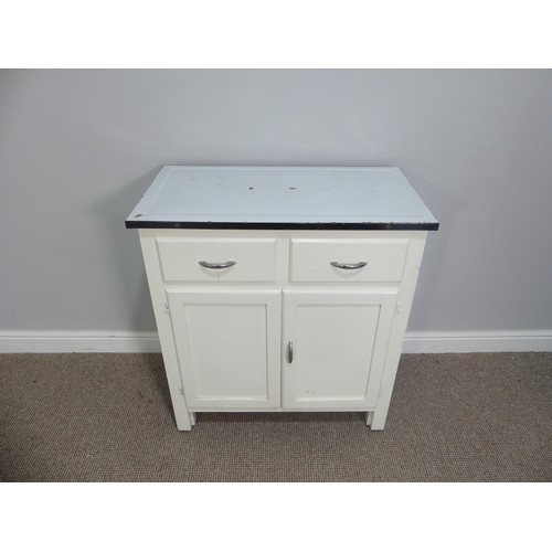 620 - A vintage kitchen painted counter Unit, with enamel worktop, W 76.5cm x H 85cm x D 41cm... 