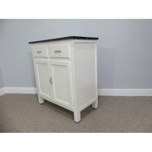 620 - A vintage kitchen painted counter Unit, with enamel worktop, W 76.5cm x H 85cm x D 41cm... 