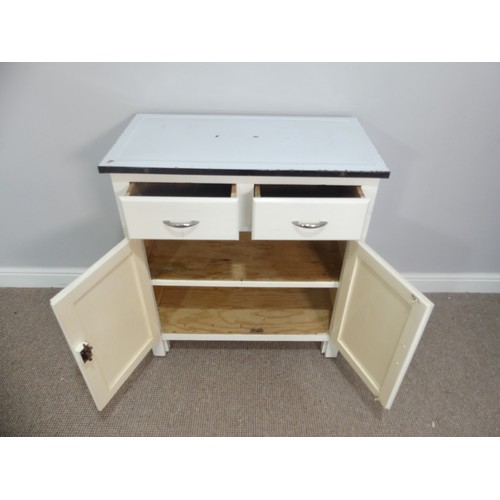 620 - A vintage kitchen painted counter Unit, with enamel worktop, W 76.5cm x H 85cm x D 41cm... 