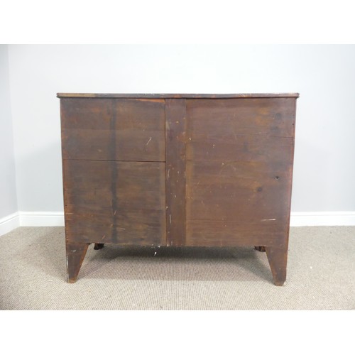 621 - A Georgian mahogany bow front Chest of three long Drawers, raised on bracket feet, W 103cm x H 87cm ... 