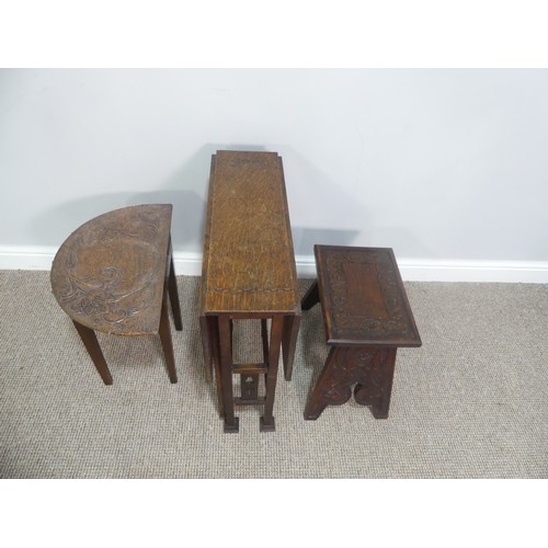 627 - An Arts and Crafts copper-topped Side Table, with floral motif, raised on square legs, W 46cm x D 28... 