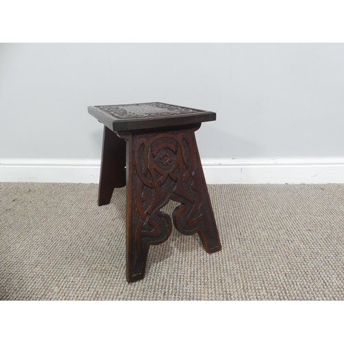 627 - An Arts and Crafts copper-topped Side Table, with floral motif, raised on square legs, W 46cm x D 28... 