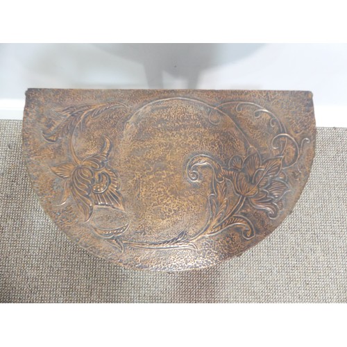 627 - An Arts and Crafts copper-topped Side Table, with floral motif, raised on square legs, W 46cm x D 28... 