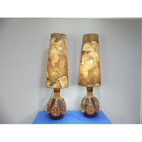 628 - A pair of mid-20th century Herda West German pottery Lamps, with lava glaze, complete with original ... 