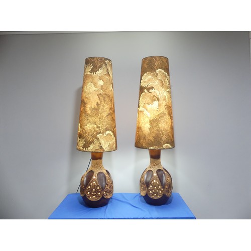 628 - A pair of mid-20th century Herda West German pottery Lamps, with lava glaze, complete with original ... 