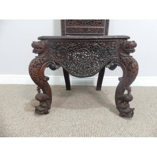 631 - A 19th century ornate Anglo-Indian hardwood side Chair, with all-over intricately carved and pierced... 