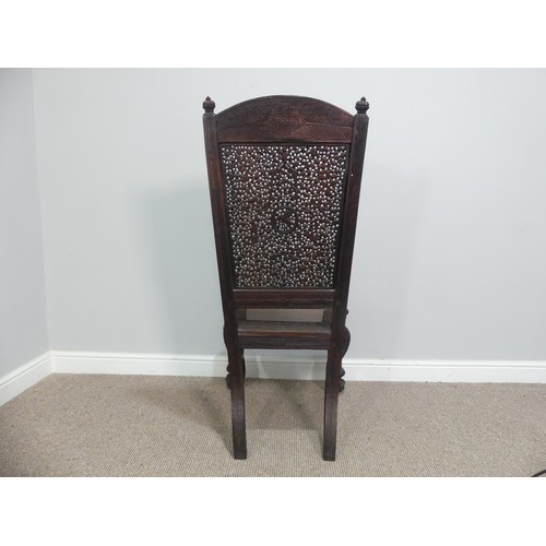 631 - A 19th century ornate Anglo-Indian hardwood side Chair, with all-over intricately carved and pierced... 