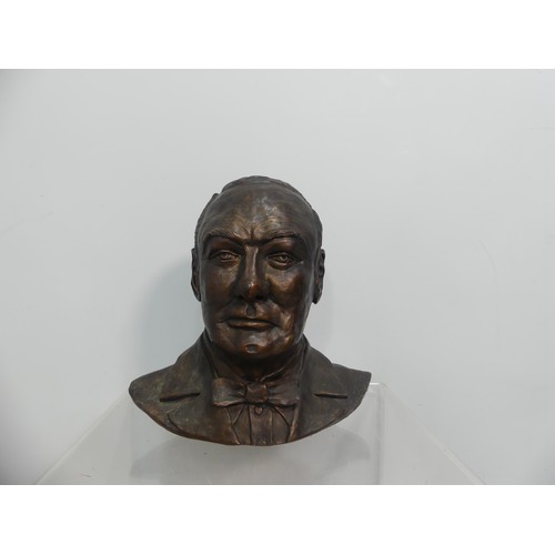 632 - A bronzed terracotta bust of Winston Churchill, head and shoulders, H: 35.5cm x W: 35.5cm.... 