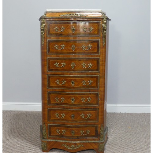 638 - A French Louis XV style kingwood quarter-veneered Secretaire, the marble top above a fall front reve... 