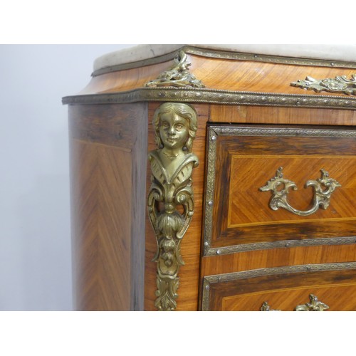 638 - A French Louis XV style kingwood quarter-veneered Secretaire, the marble top above a fall front reve... 