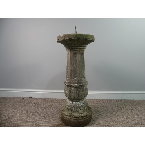 680 - Garden Statuary; a reconstituted stone Sundial, weathered condition, H 85cm.