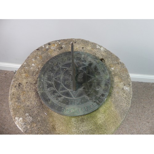 680 - Garden Statuary; a reconstituted stone Sundial, weathered condition, H 85cm.