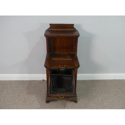 643 - An Edwardian mahogany Purdonium/ Coal Scuttle, with gallery back and castellated frieze, the bottom ... 