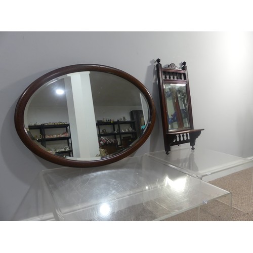 644 - An Edwardian inlaid mahogany oval Wall Mirror, with bevelled glass plate, 83cm x 58cm, together with... 