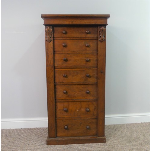 646 - A Victorian oak seven drawer Wellington Chest, with key, W 54.5cm x H 111cm x D 35cm.... 