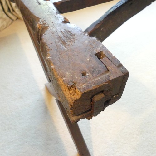 657 - A Georgian oak Refectory Table, the rectangular top above stile feet joined by a stretcher, stretche... 