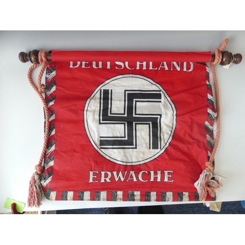 407 - Indiana Jones; A film prop replica German WW2 period 'Deutschland Erwache' Standard, with wooden top... 