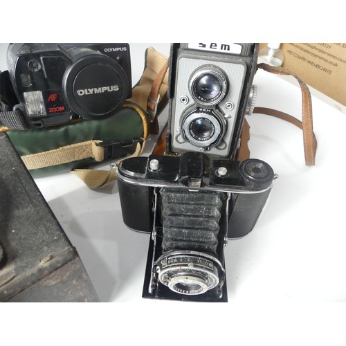 311 - Cameras: ten various vintage cameras, including Pentax MX 35mm SLR with SMC 50mm f1.7 lens and SMC 7... 