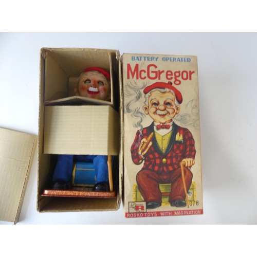 180 - A Vintage Tinplate Smoking McGregor Toy, in super condition, by Rosko Toys Japan.  In original box, ... 