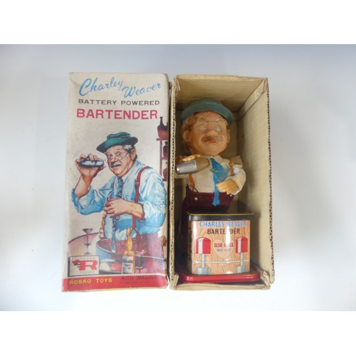 181 - A Vintage Charley Weaver Bartender, in original box, battery powered toy by Rosko Toys Japan, togeth... 