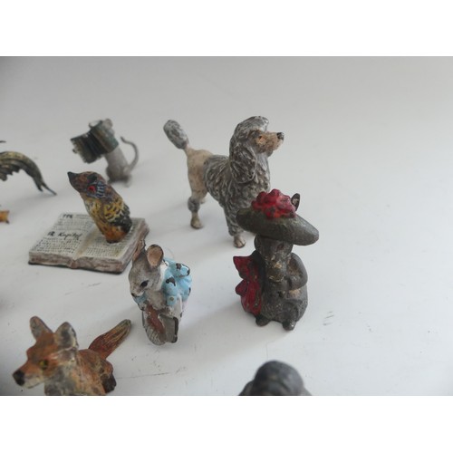 569 - Austrian cold painted bronze Birds and Animals, a collection of twenty small models, including Poodl... 