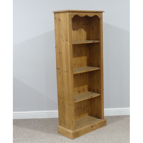 673 - A modern pine open Bookcase, with three fixed shelves, W 61cm x D 29cm x H 154cm.