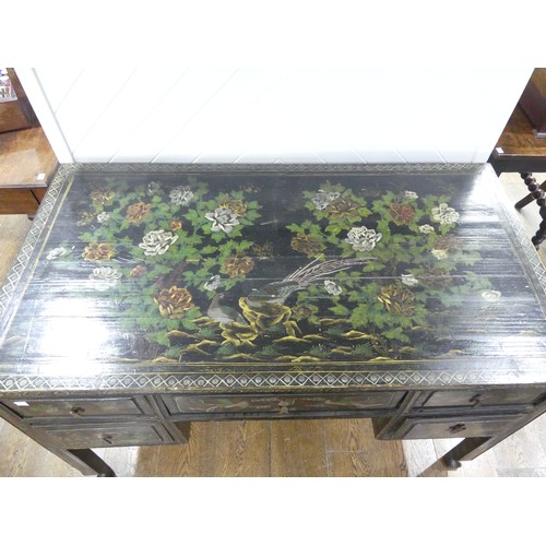 660 - An Aesthetic Movement Chinoiserie Desk, with five drawers, raised on square legs, W 122cm x D 66cm x... 