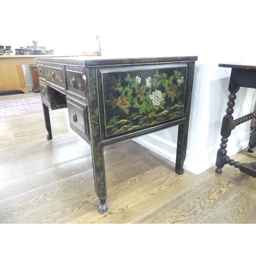 660 - An Aesthetic Movement Chinoiserie Desk, with five drawers, raised on square legs, W 122cm x D 66cm x... 