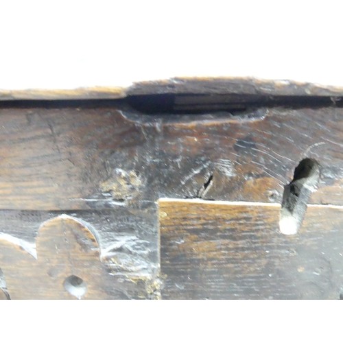 664 - An 18th century oak Coffer, of small size, with carved front, on square legs, W 86cm x D 49cm x H 41... 